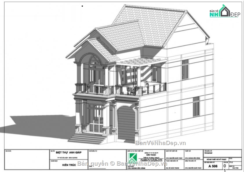 biệt thự 2 tầng,revit biệt thự 2 tầng,phối cảnh biệt thự 2 tầng