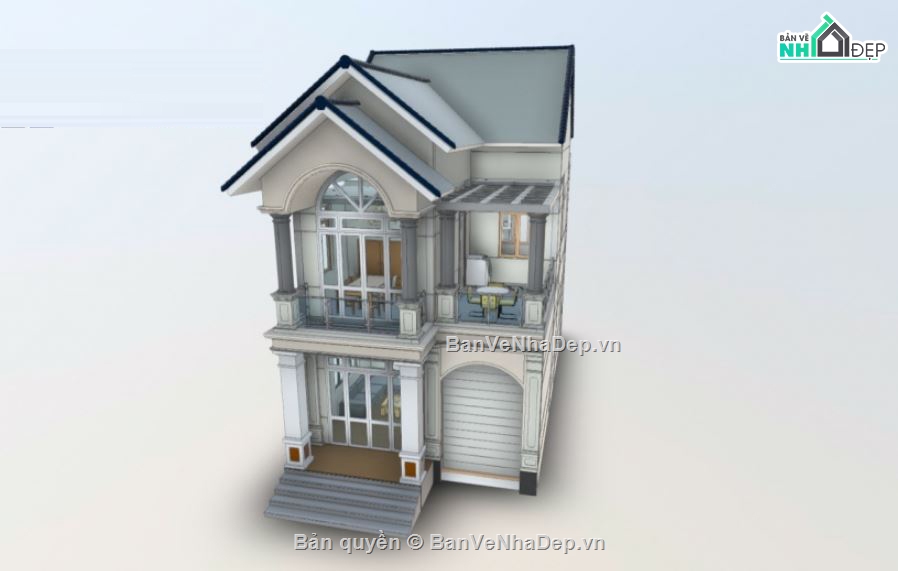 biệt thự 2 tầng,revit biệt thự 2 tầng,phối cảnh biệt thự 2 tầng