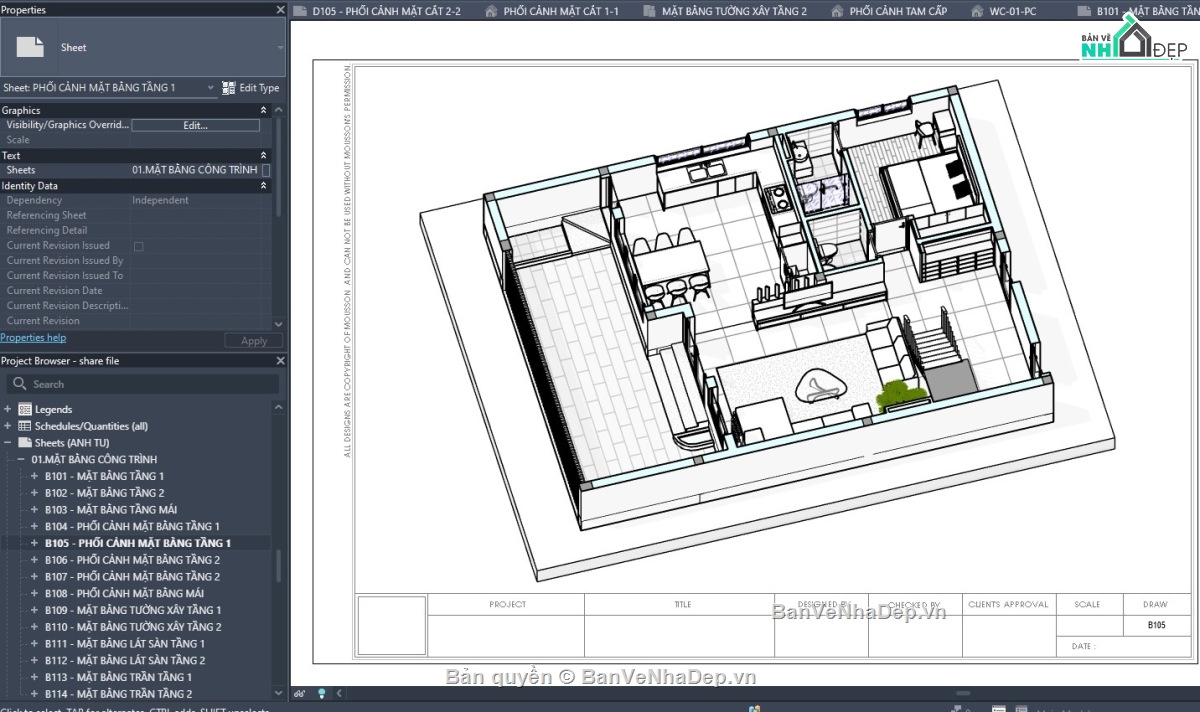 revit biệt thự,revit biệt thự 2 tầng,revit biệt thự hiện đại,mẫu revit đẹp,revit,mẫu biệt thự