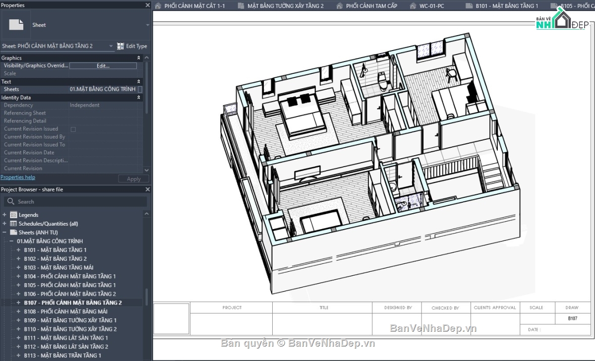 revit biệt thự,revit biệt thự 2 tầng,revit biệt thự hiện đại,mẫu revit đẹp,revit,mẫu biệt thự