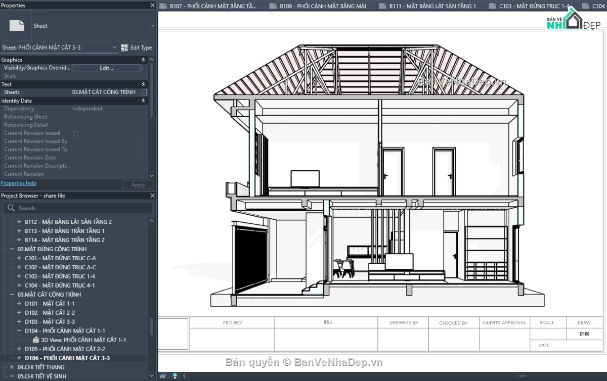 revit biệt thự,revit biệt thự 2 tầng,revit biệt thự hiện đại,mẫu revit đẹp,revit,mẫu biệt thự