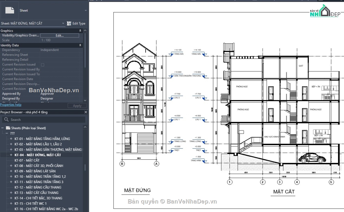 revit nhà 3 tầng,file revit nhà phố 3 tầng 1 tum,nhà phố 3 tầng 1 tum revit