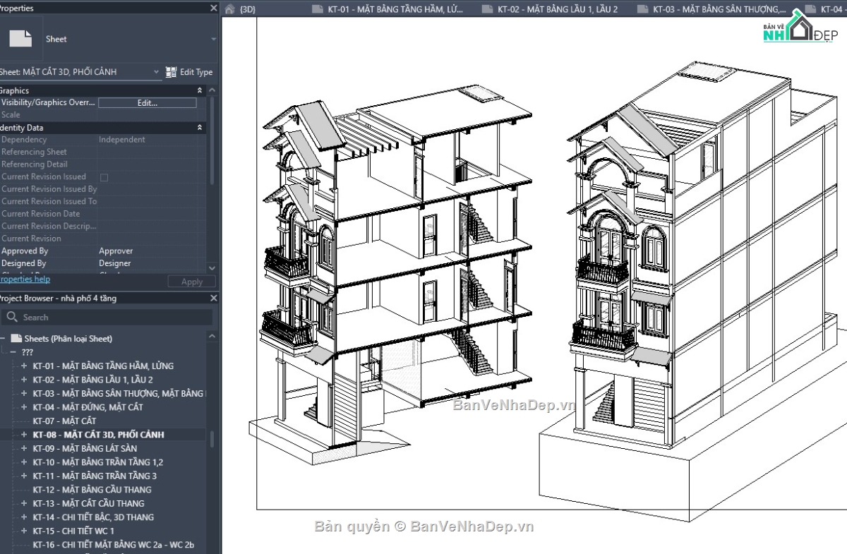 revit nhà 3 tầng,file revit nhà phố 3 tầng 1 tum,nhà phố 3 tầng 1 tum revit