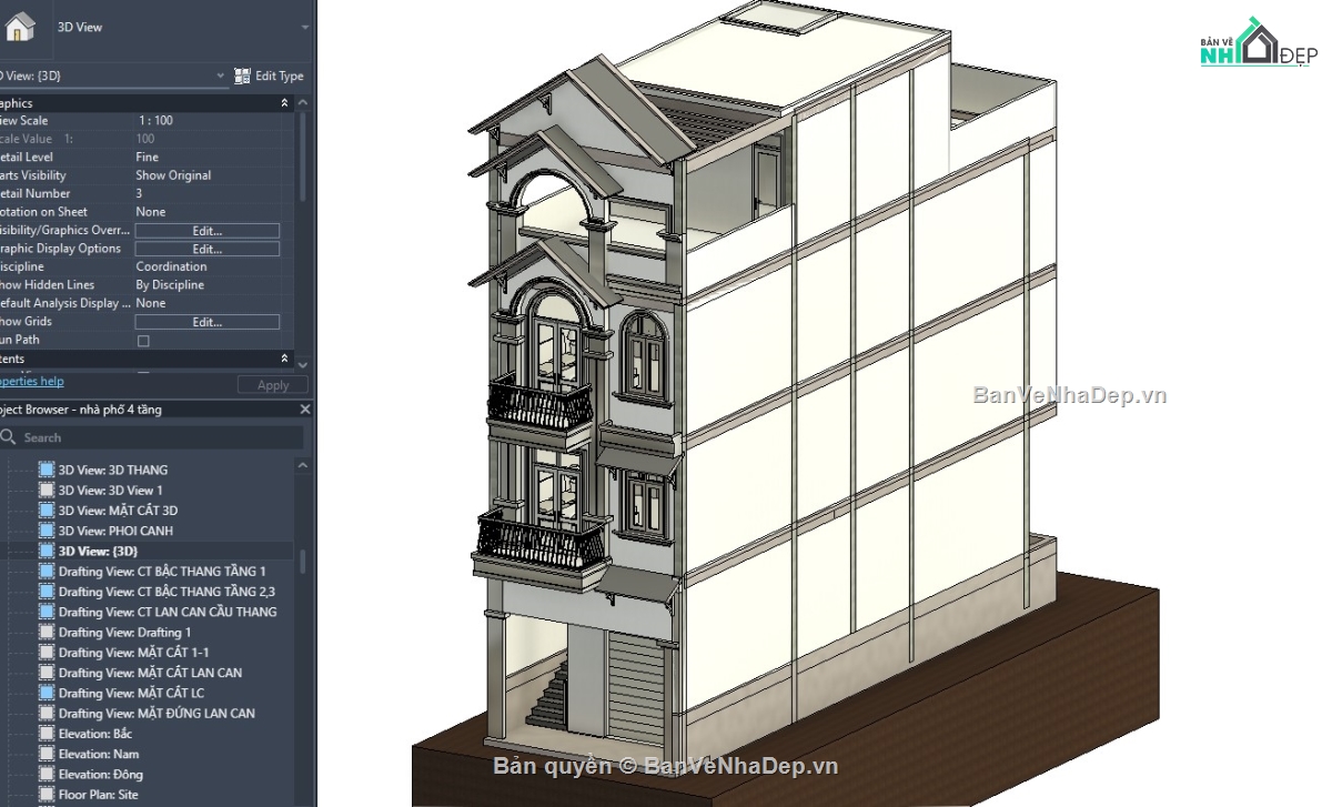 revit nhà 3 tầng,file revit nhà phố 3 tầng 1 tum,nhà phố 3 tầng 1 tum revit