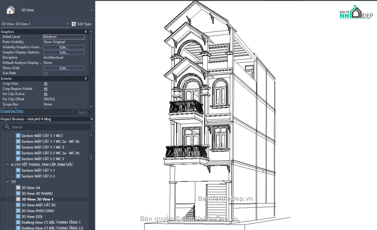 revit nhà 3 tầng,file revit nhà phố 3 tầng 1 tum,nhà phố 3 tầng 1 tum revit