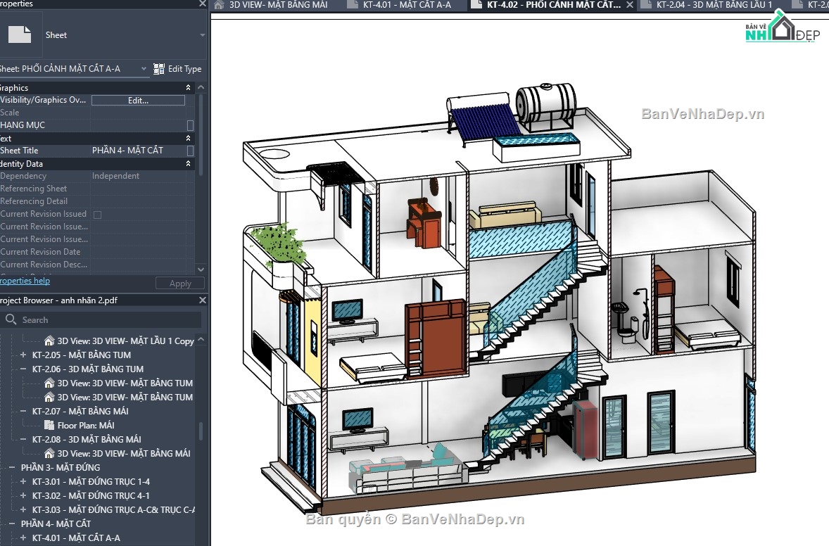 revit nhà phố,revit nhà phố 3 tầng,revit kiến trúc nhà phố,nhà phố 2 tầng 1 tum