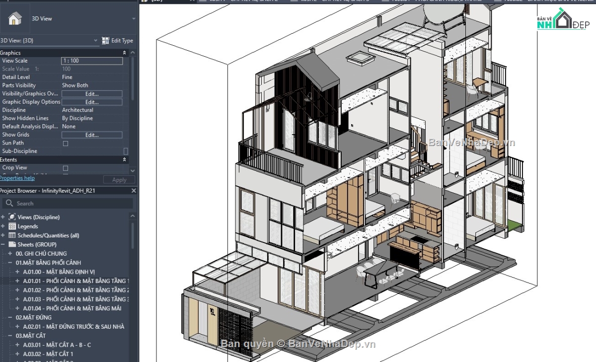revit nhà phố,revit nhà dân,revit nhà 3 tầng,revit nội thất,revit mẫu,revit tham khảo