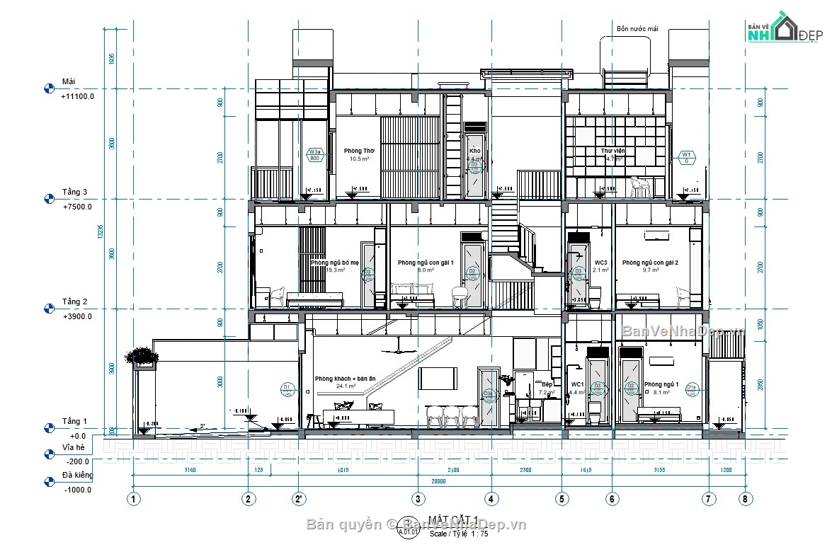 revit nhà phố,revit nhà dân,revit nhà 3 tầng,revit nội thất,revit mẫu,revit tham khảo