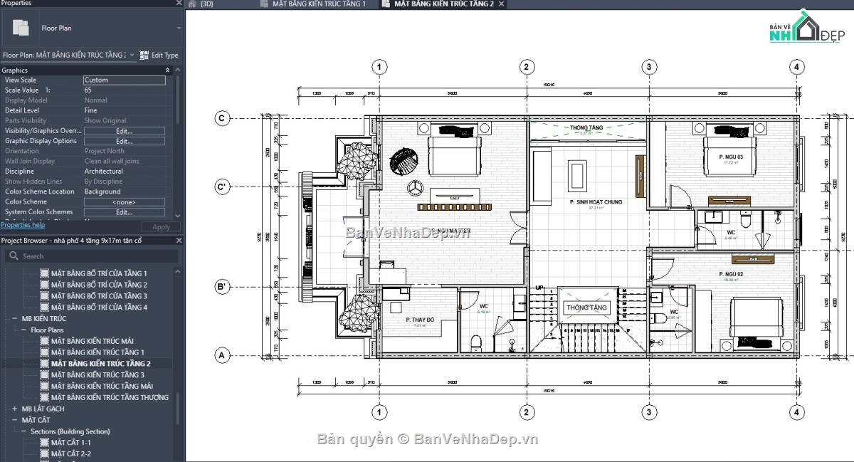 revit nhà phố,revit nhà 3 tầng,file revit nhà phố 3 tầng 1 tum,nhà phố 3 tầng revit,file revit nhà phố 3 tầng