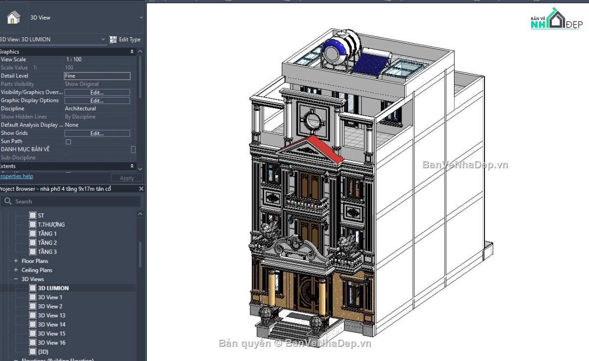 revit nhà phố,revit nhà 3 tầng,file revit nhà phố 3 tầng 1 tum,nhà phố 3 tầng revit,file revit nhà phố 3 tầng