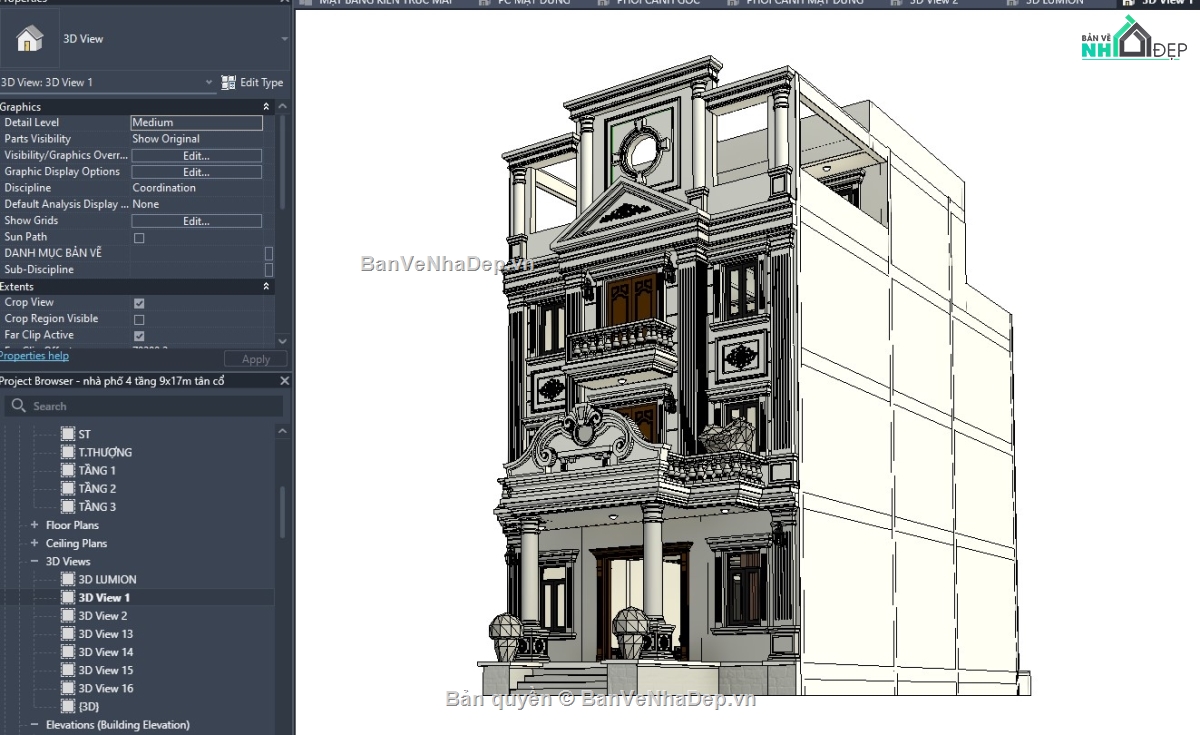 revit nhà phố,revit nhà 3 tầng,file revit nhà phố 3 tầng 1 tum,nhà phố 3 tầng revit,file revit nhà phố 3 tầng