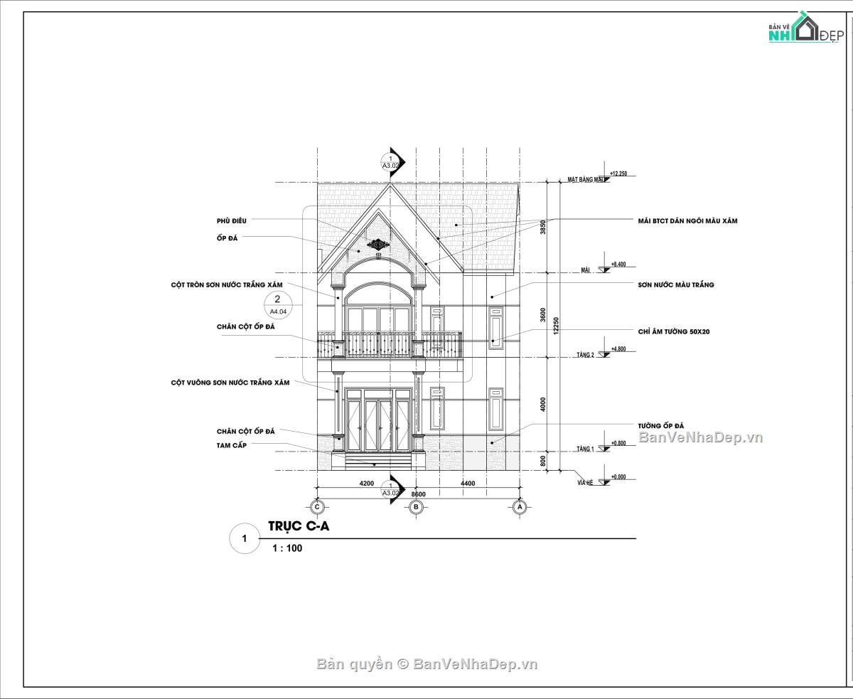 nhà 2 tầng,revit nhà 2 tầng,nhà 2 tầng mái thái