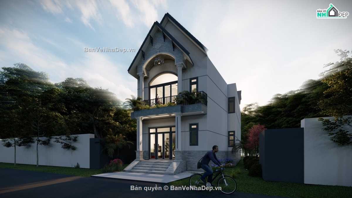 nhà 2 tầng,revit nhà 2 tầng,nhà 2 tầng mái thái