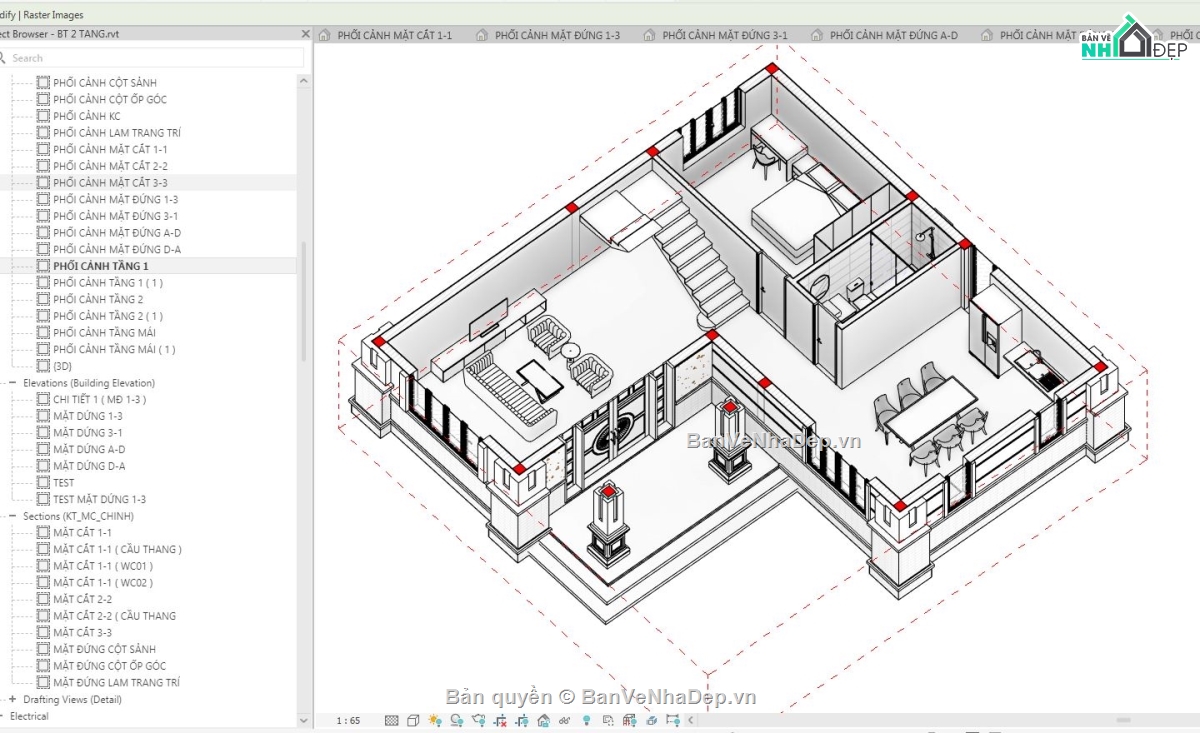 revit biệt thự 2 tầng,biệt thự 2 tầng,biệt thự 2 tầng revit