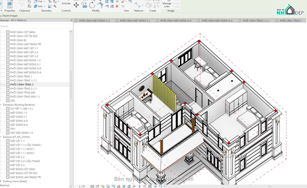 revit biệt thự 2 tầng,biệt thự 2 tầng,biệt thự 2 tầng revit