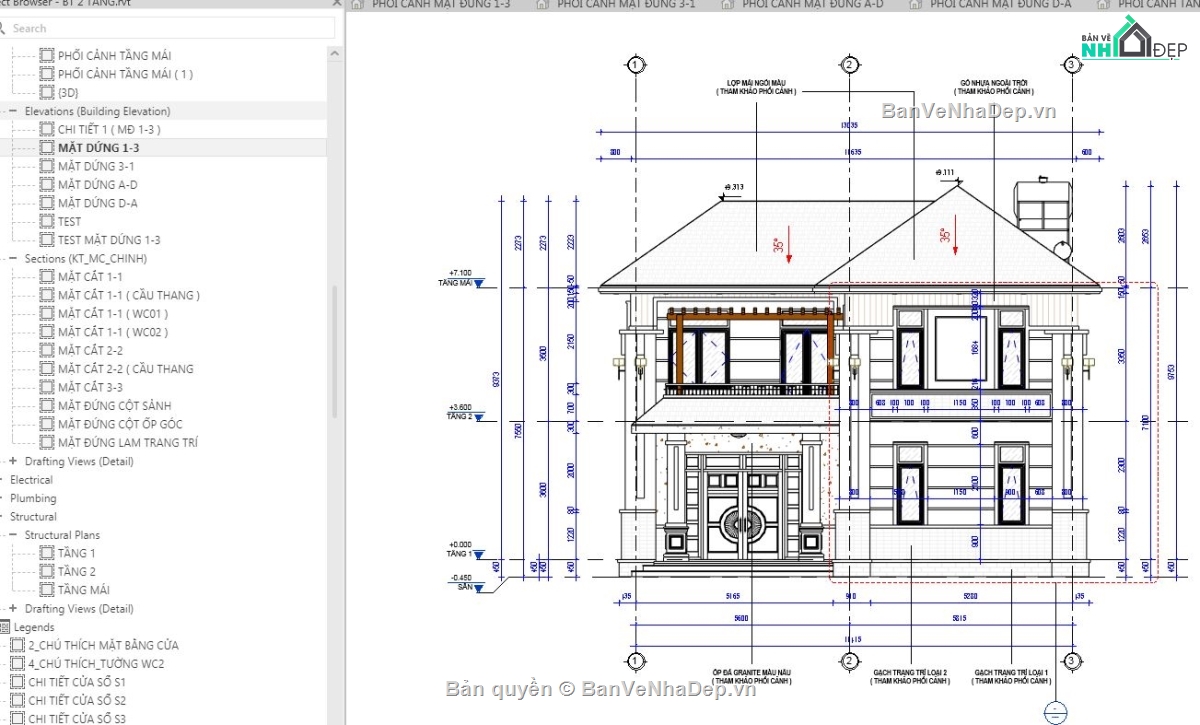 revit biệt thự 2 tầng,biệt thự 2 tầng,biệt thự 2 tầng revit