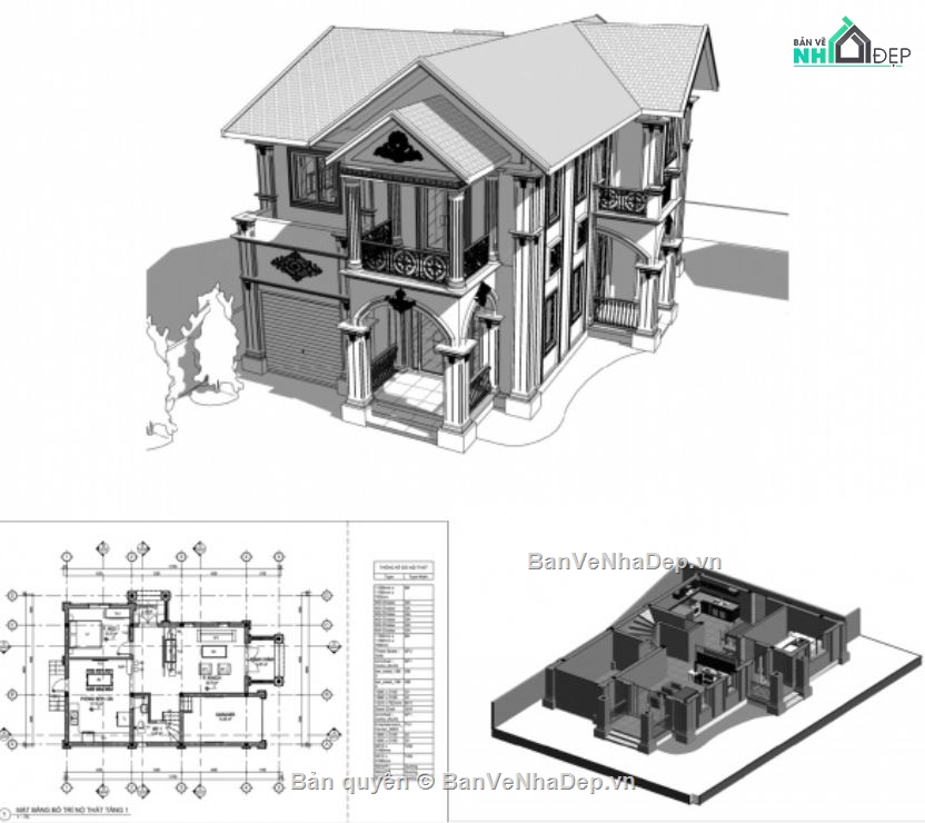 biệt thự 2 tầng,kiến trúc biệt thự 2 tầng,bản vẽ biệt thự