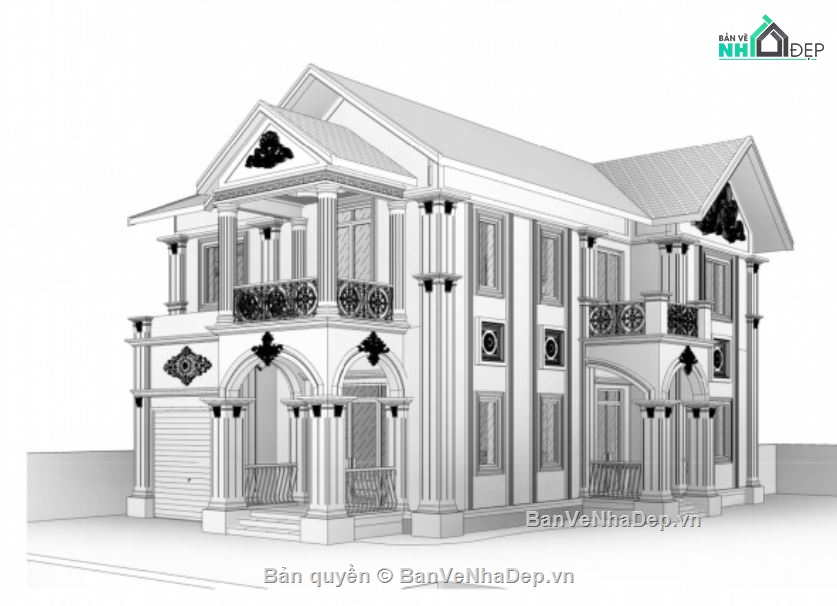 biệt thự 2 tầng,kiến trúc biệt thự 2 tầng,bản vẽ biệt thự