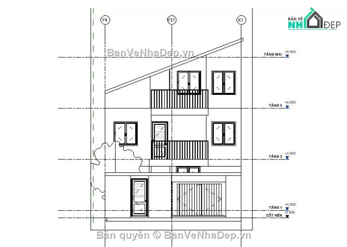 nhà phố 3 tầng,file revit nhà phố 3 tầng,revit nhà phố 3 tầng