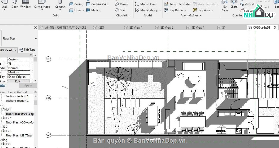 nhà phố 3 tầng,file revit nhà phố 3 tầng,revit nhà phố 3 tầng