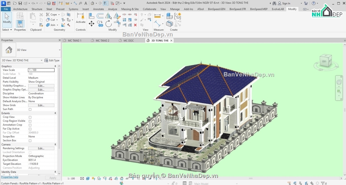 Biệt thự tân cổ điển,Biệt thự Revit,revit