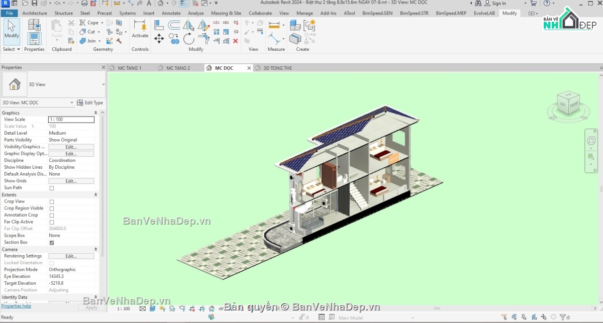 Biệt thự tân cổ điển,Biệt thự Revit,revit