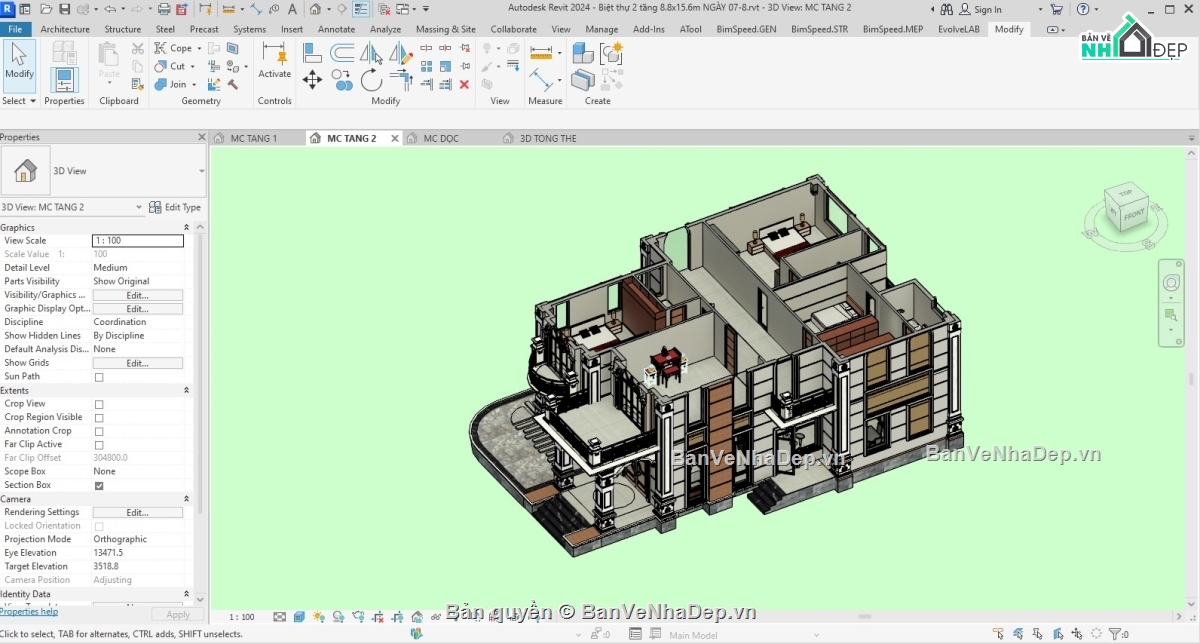 Biệt thự tân cổ điển,Biệt thự Revit,revit