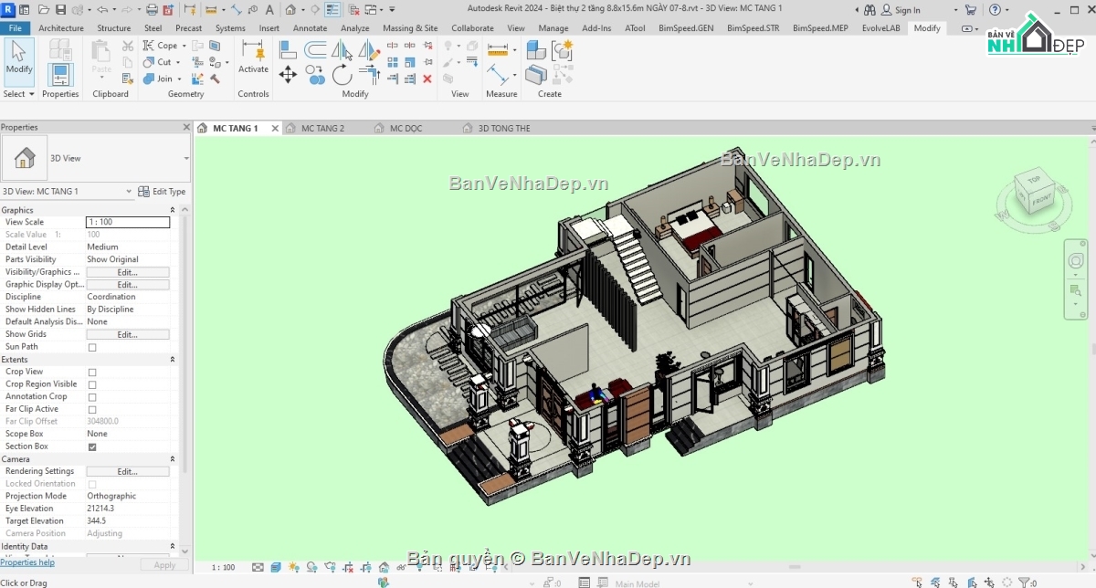 Biệt thự tân cổ điển,Biệt thự Revit,revit