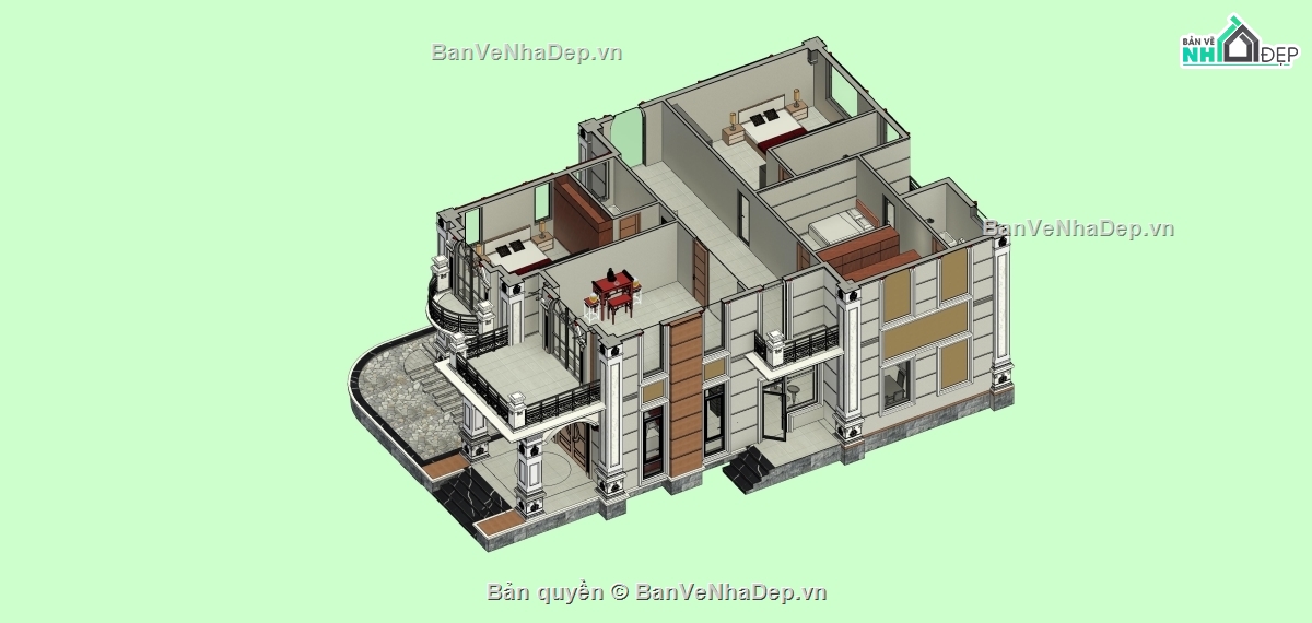 Biệt thự tân cổ điển,Biệt thự Revit,revit