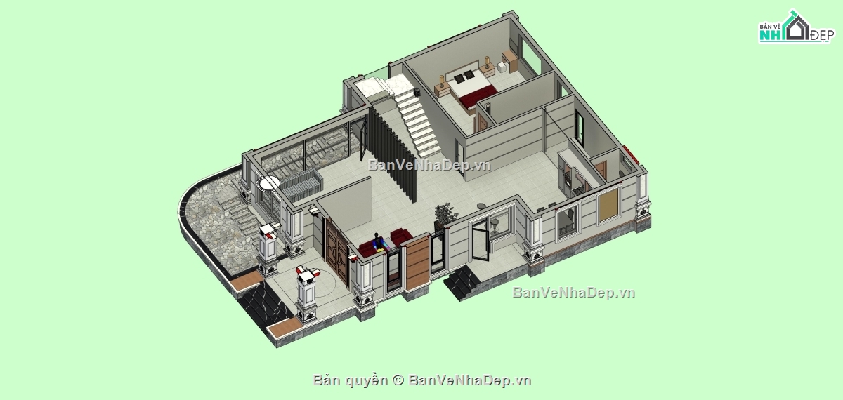 Biệt thự tân cổ điển,Biệt thự Revit,revit