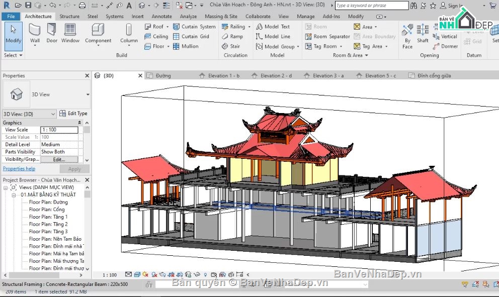 bản vẽ revit,bản vẽ chùa vẽ,bản vẽ chùa,bản vẽ revit chùa,revit chùa