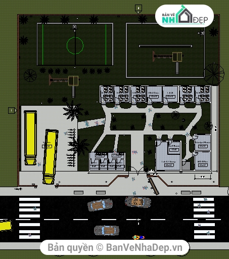 Khu trường học,công trình revit,mẫu bản vẽ trường học,revit quang cảnh trường học