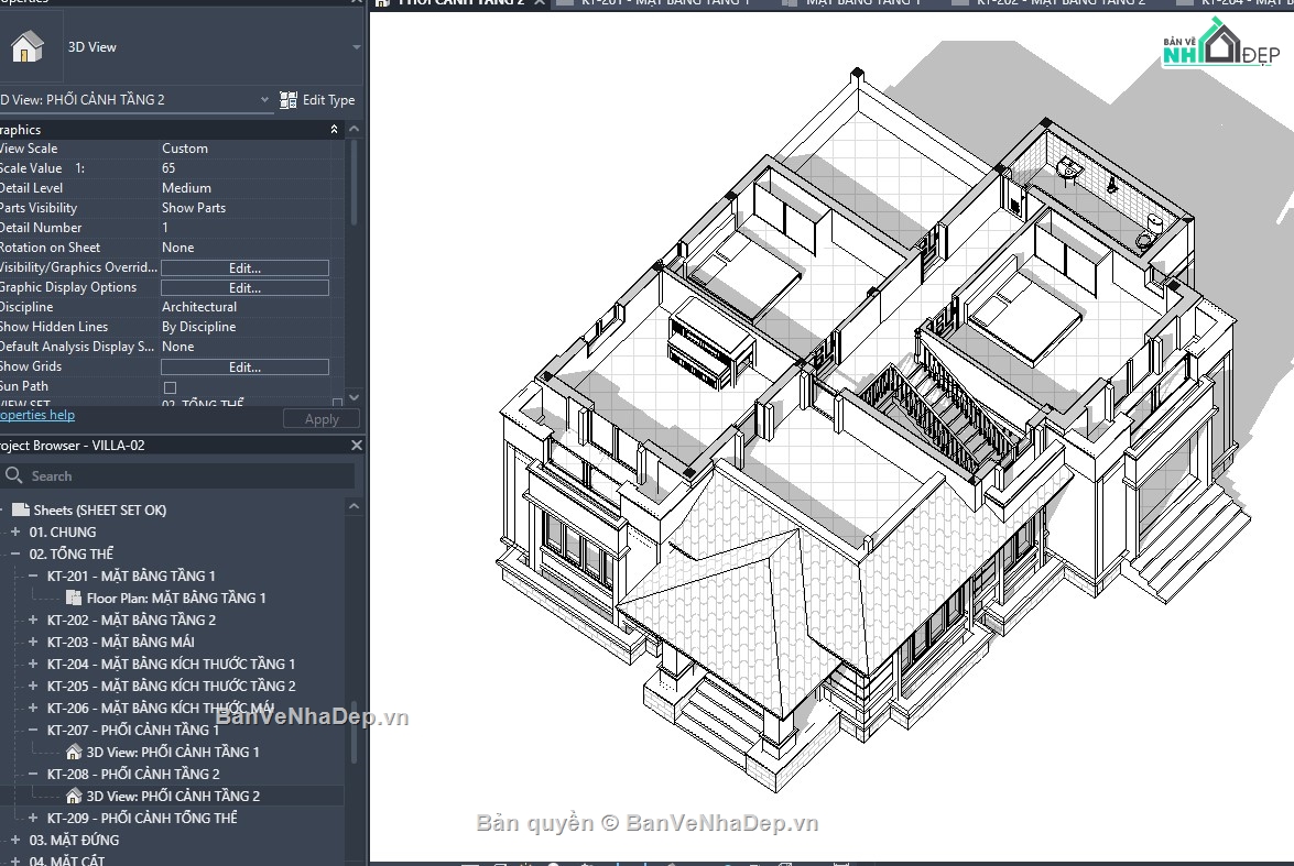 revit biệt thự,revit biệt thự 2 tầng,revit biệt thự mái nhật,revit mẫu,revit tham khảo,kiến trúc biệt thự 2 tầng