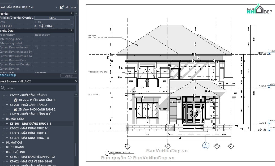 revit biệt thự,revit biệt thự 2 tầng,revit biệt thự mái nhật,revit mẫu,revit tham khảo,kiến trúc biệt thự 2 tầng