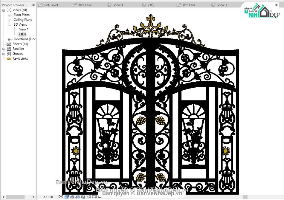 file revit mẫu cổng,Revit cổng sắt nghệ thuật,Revit cổng sắt,cổng nghệ thuật,revit con sơn