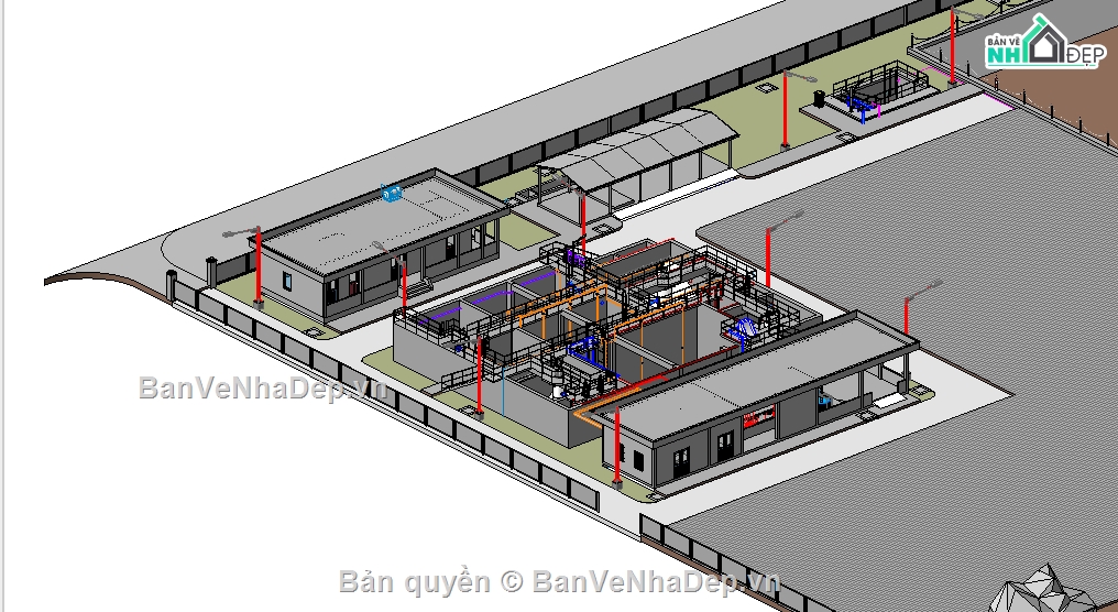 nhà máy,xử lý nước,nhà điều hành,nhà ăn,nhà để xe,xe máy