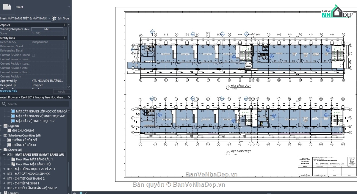 revit trường học,revit trường học 2 tầng,file revit trường học,revit kiến trúc trường học,trường học 2 tầng