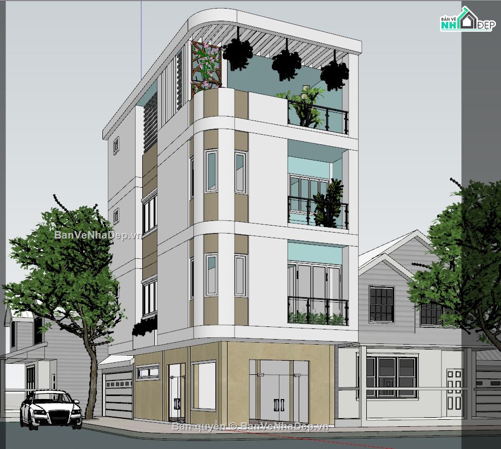 nhà phố 3 tầng,File su nhà phố 3 tầng,Sketchup nhà phố 3 tầng,Model nhà phố 3 tầng