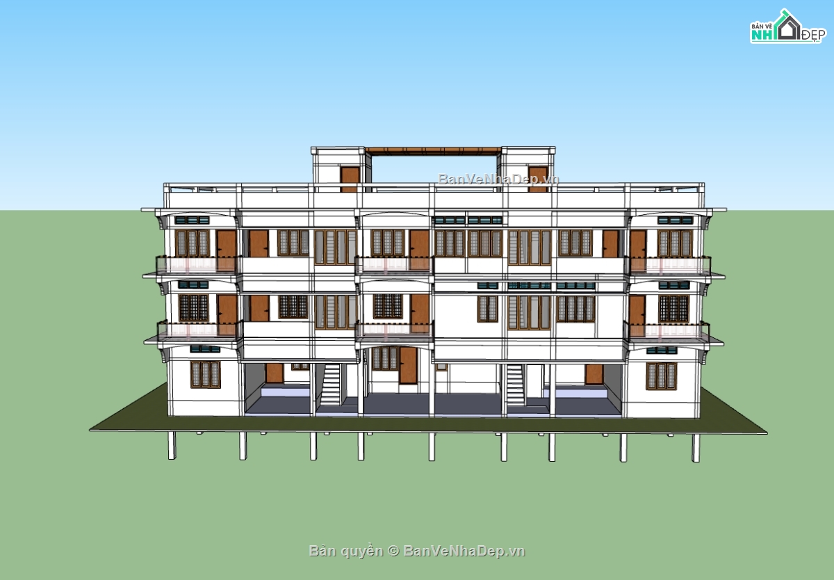 biệt thự 3 tầng,su biệt thự,sketchup biệt thự