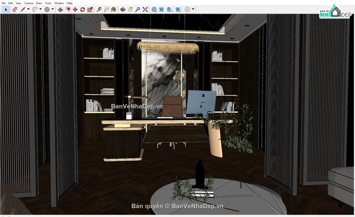 File Sketchup 2015 + Vray 5 Nội Thất Văn Phòng Làm Việc Luxury