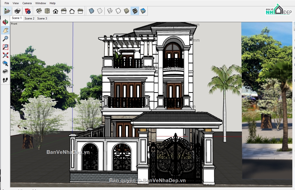 Biệt thự tân cổ điển,Biệt thự  3 tầng su,model su biệt thự,sketchup biệt thự 3 tầng