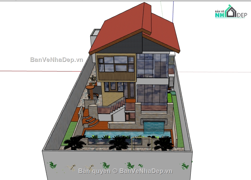 sketchup biệt thự 2 tầng,biệt thự 2 tầng,biệt thự hiện đại,biệt thự 2 tầng 1 tum,mẫu biệt thự 2 tầng 1 tum,su biệt thự 2 tầng 1 tum