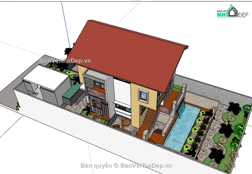 sketchup biệt thự 2 tầng,biệt thự 2 tầng,biệt thự hiện đại,biệt thự 2 tầng 1 tum,mẫu biệt thự 2 tầng 1 tum,su biệt thự 2 tầng 1 tum