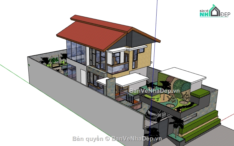 sketchup biệt thự 2 tầng,biệt thự 2 tầng,biệt thự hiện đại,biệt thự 2 tầng 1 tum,mẫu biệt thự 2 tầng 1 tum,su biệt thự 2 tầng 1 tum