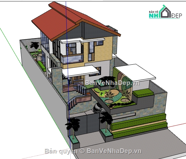 sketchup biệt thự 2 tầng,biệt thự 2 tầng,biệt thự hiện đại,biệt thự 2 tầng 1 tum,mẫu biệt thự 2 tầng 1 tum,su biệt thự 2 tầng 1 tum