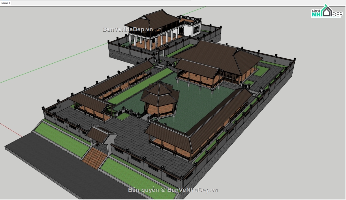 thiết kế chùa file sketchup,tổng quan thiết kế chùa,Model su thiết kế chùa,Thiết kế chùa cổ file su,File sketchup chùa cổ