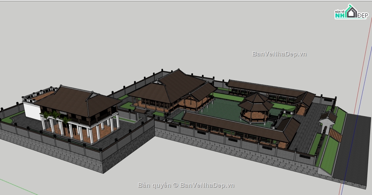 thiết kế chùa file sketchup,tổng quan thiết kế chùa,Model su thiết kế chùa,Thiết kế chùa cổ file su,File sketchup chùa cổ