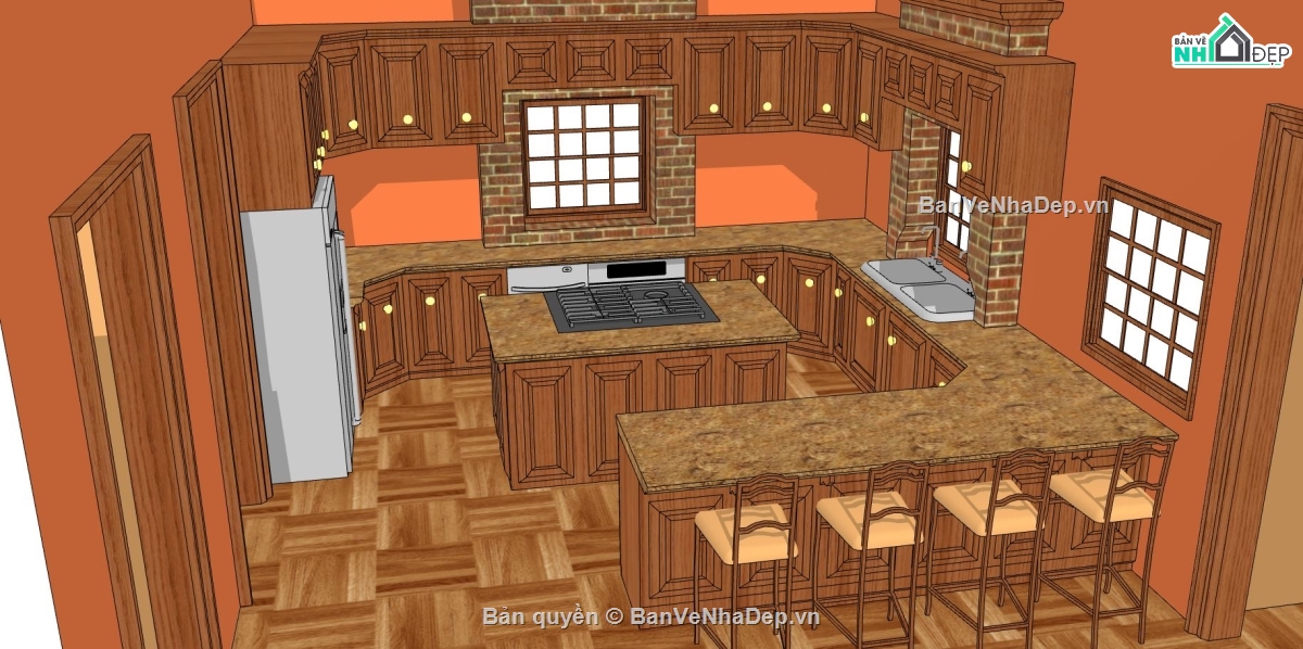 nội thất phòng bếp,File su thiết kế phòng bếp,model sketchup phòng bếp