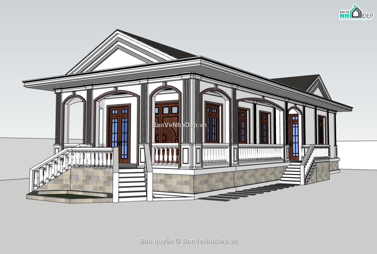 biệt thự 1 tầng,su biệt thự,sketchup biệt thự