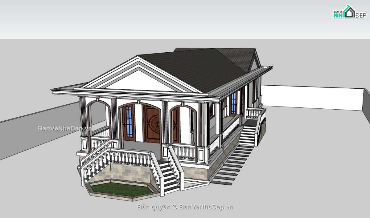 biệt thự 1 tầng,su biệt thự,sketchup biệt thự